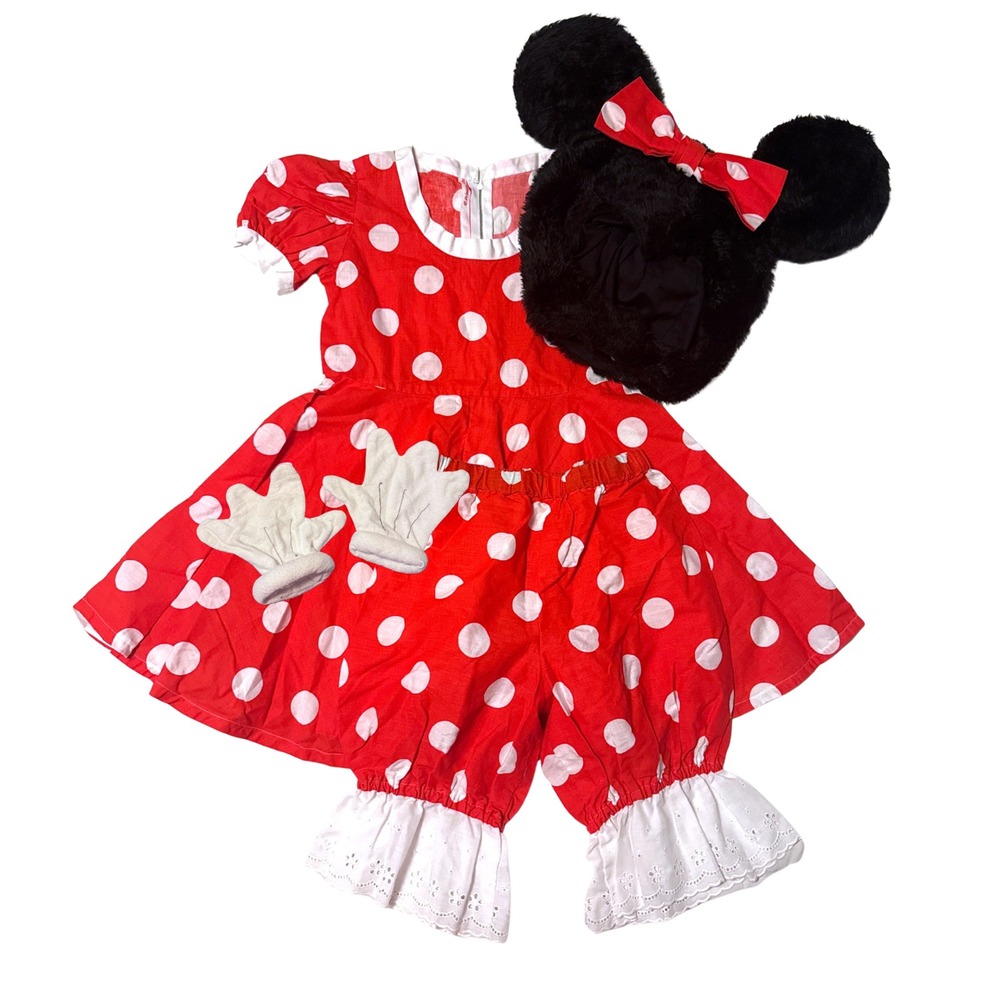 Vintage Minnie Mouse Costume Set Dress Bloomers Hat Ears Gloves Kids Sz 10 12